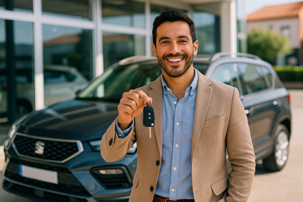 Particular o autónomo recibiendo las llaves de su coche de renting sin entrada en España