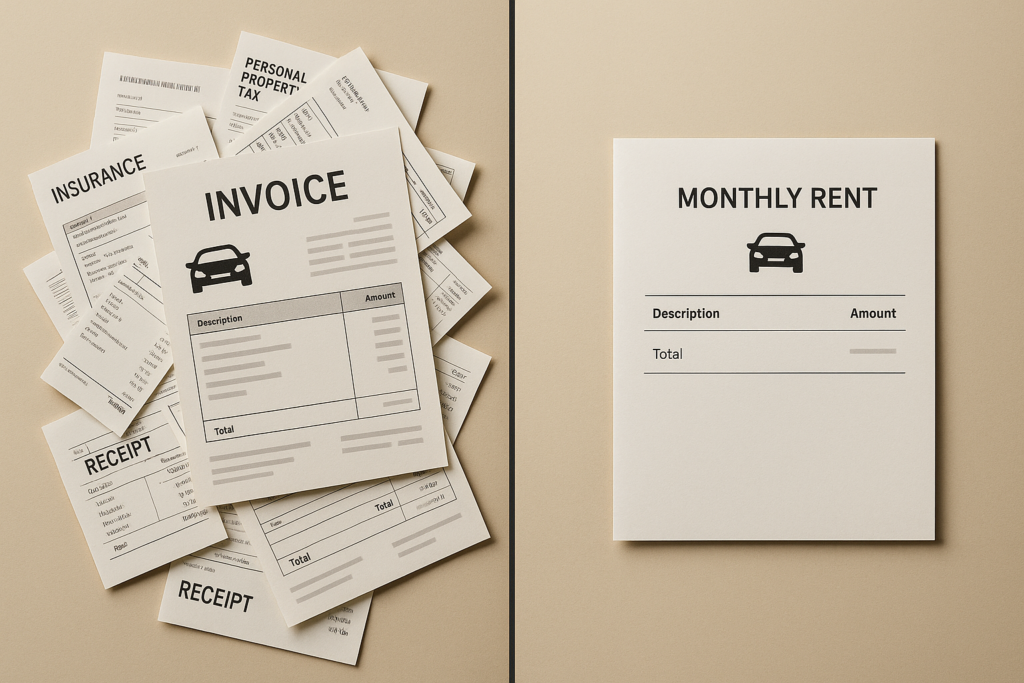 Comparativa de gastos de compra de coche frente a cuota mensual todo incluido del renting