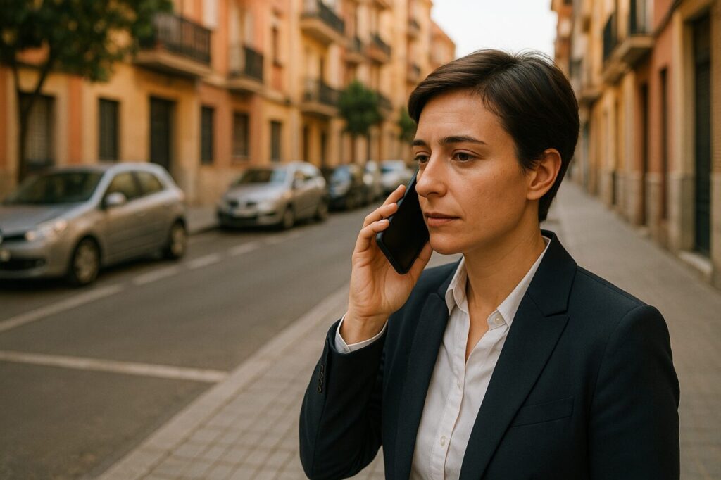 Conductor avisando a la empresa de renting por teléfono tras la retirada del coche por la grúa municipal