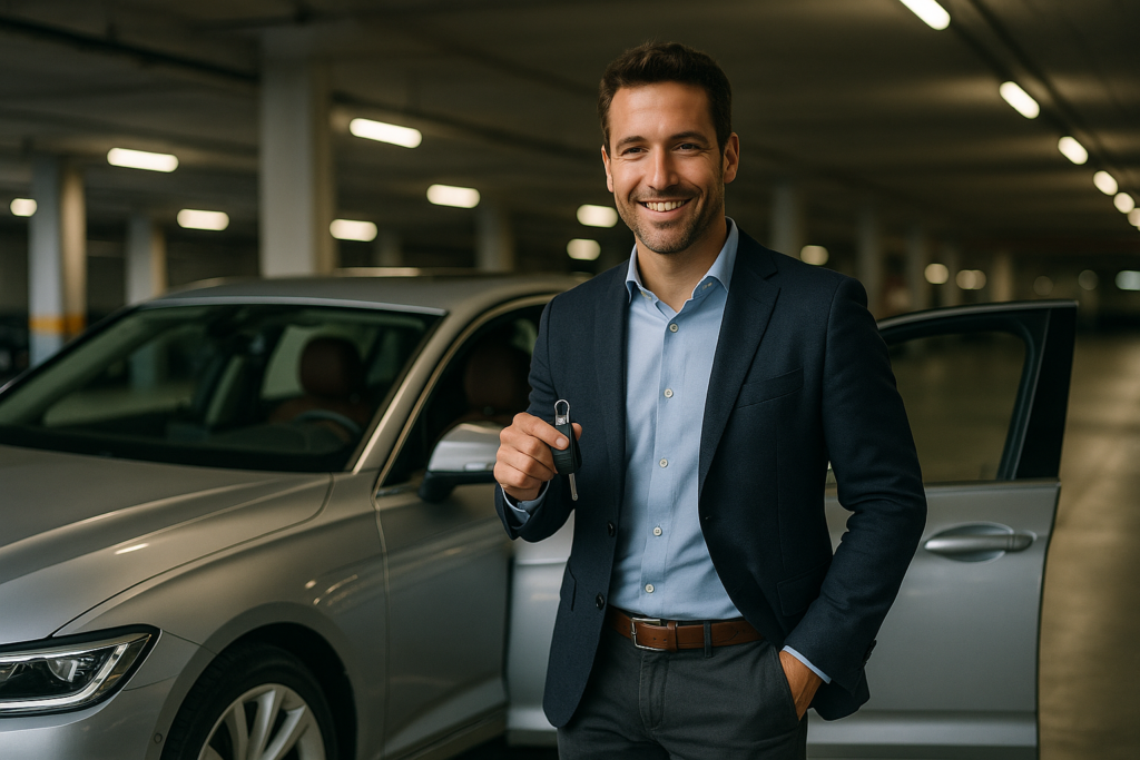 Conductor satisfecho con su renting de ocasión de berlina premium sin entrada en España