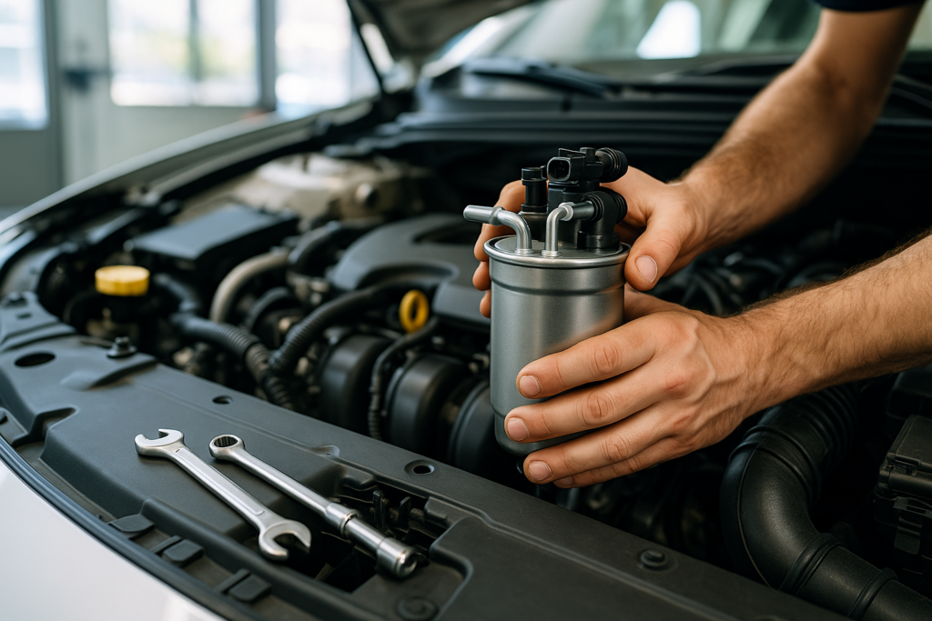 Cambio de filtro de combustible en motor diésel para prevenir problemas de arranque en verano