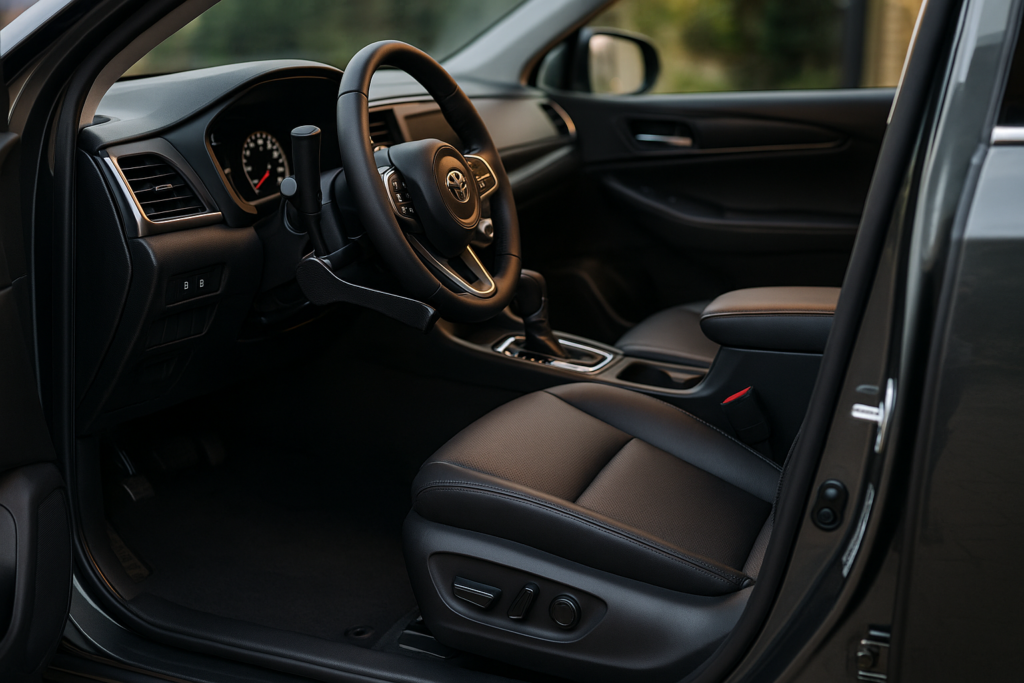 Interior de coche adaptado con mandos al volante y cambio automático para personas con movilidad reducida