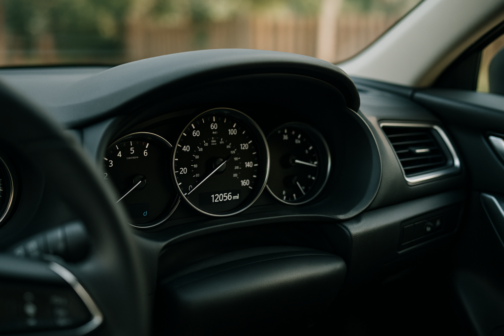 Odómetro de coche de renting mostrando los kilómetros recorridos por varios conductores