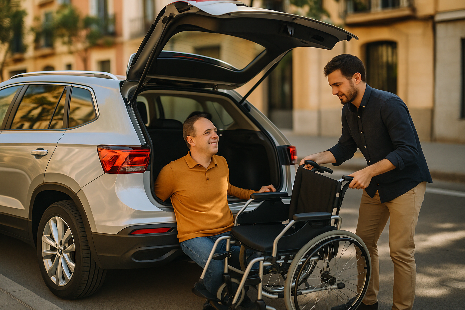 Persona con movilidad reducida accediendo a un SUV adaptado en renting en España