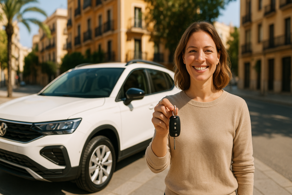 Conductor tranquilo con coche de renting nuevo con seguro a todo riesgo incluido en España