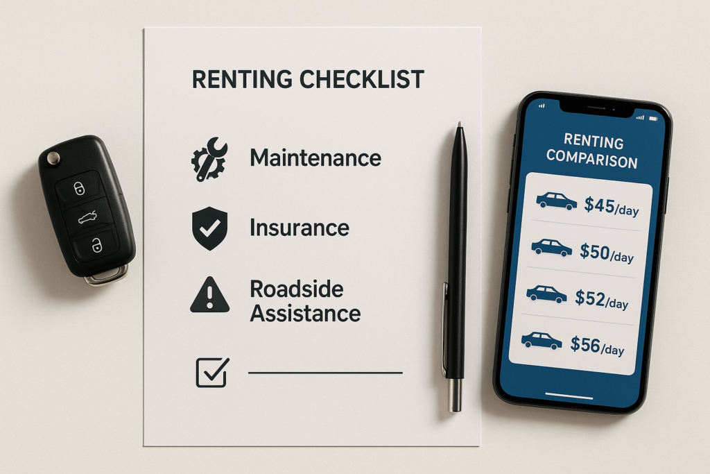 Lista de servicios incluidos en un renting todo incluido: mantenimiento, seguro a todo riesgo y asistencia en carretera