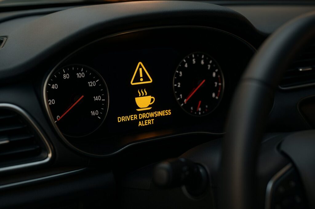 Sistema de alerta de somnolencia en el cuadro de mandos digital de un coche moderno