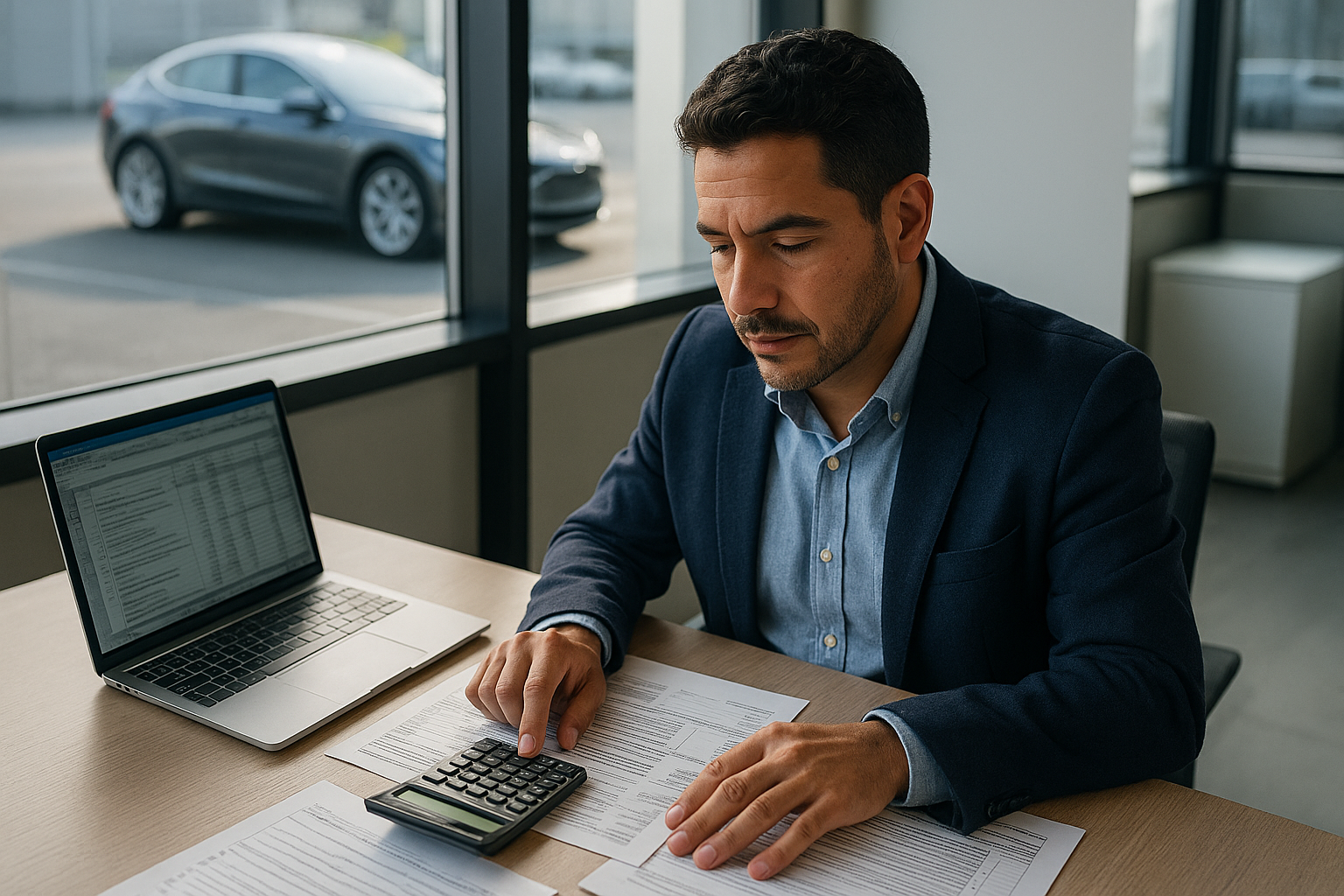 Autónomo revisando ventajas fiscales del renting de coches en la declaración de la renta